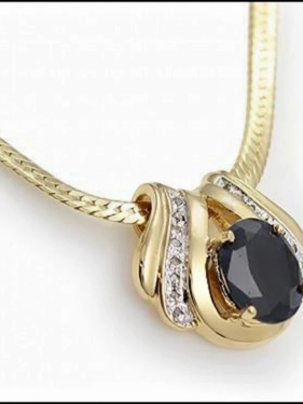 Sapphire and diamond necklace in gold plated sterling silver. 28 inch chain. NWO